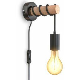 Applique murale design rétro industriel bois & métal éclairage salon & chambre douille E27
