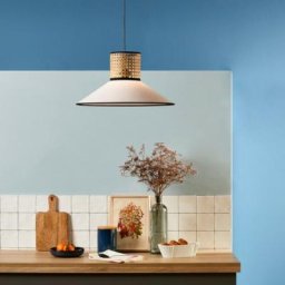 Suspension Conique Penny Blanc Coton Et Cannage - Blanc