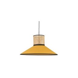 Suspension Conique Penny Jaune Coton Et Cannage - Jaune