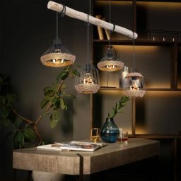 Lampe suspendue poutre en bois lampe suspendue corde de chanvre design rétro cage en bois lampe de