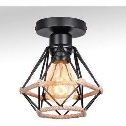 Plafonnier industriel design rétro, éclairage de plafond en métal corde de chanvre, lampe cage