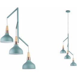 Lampe suspension Neordic Juna 3 flamme douce vert / cuivre / bois 796,53