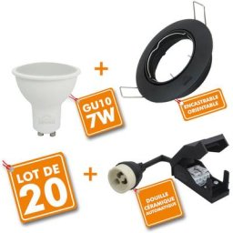 Eclairage Design - Lot de 20 Spot encastrable Noir orientable complet led 7W eq 60W Température de