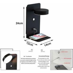 Applique led d'intérieur avec connexion usb Applique moderne 12W tricolore à gradation avec