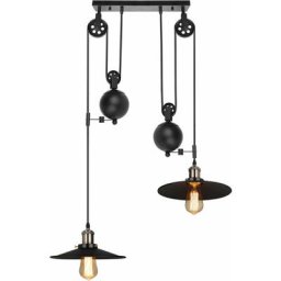 Axhup - Suspension Lustre à Poulie 2 Douille Plafonnier Lampe Suspension Vintage Industrielle Noir