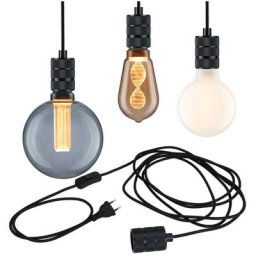 Paulmann - Suspension Neordic Tilla avec prise max20W E27 noir graphite 230V tissu/mét