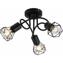 Plafonnier retro noir salon éclairage cage spot cocarde spot lampe Globo 58402S-3D