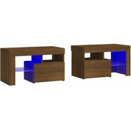 Tables de chevet 2 pcs et lumières led Chêne brun 70x36,5x40 cm Vidaxl Chêne marron