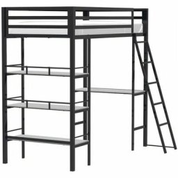 Lit mezzanine avec rangements et bureau intégré - 90 x 190 cm - Noir - Sommier inclus - MANDY