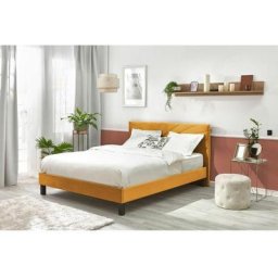 Lit Bobochic Lit 140x190 cm velvet lattes massives pieds carrés en bois wengé 140x190 Jaune