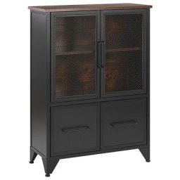 Commode Industrielle de Rangement à 4 portes et Pieds en Métal Effet Bois Foncé/Noir Vince - Noir