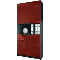 Vladon - Armoire de bureau haute Rangement Logan V2 Noir, haute brillance & tons naturels - Façades