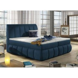 Lit boxspring 160x200 avec coffre de rangement en velours bleu foncé valeria - bleu