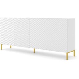 Commode surf 200 cm 4D fraisé blanc mat pieds or