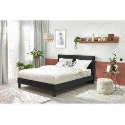 Lit Bobochic Lit 140x190 cm velvet lattes massives pieds carrés en bois wengé 140x190 Anthracite