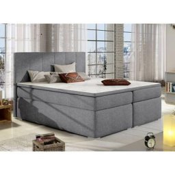 Lit boxspring 140x200 avec coffre de rangement en tissu gris - akadia - gris