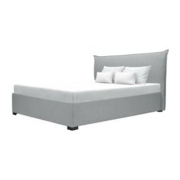 CUSHION Lit coffre adulte 160x200 cm - Classique - Tissu Gris clair - Sommier inclus