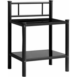 Table de chevet Noir 45x34,5x60,5 cm Métal et verre Vidaxl Noir