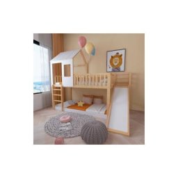 Lit superpos谷 enfant avec 谷chelle 角 angle droit et toboggan, lit cabane avec toit et fen那tre, lit