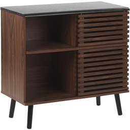 Armoire de Salon en Imitation Bois Foncé avec Deux Portes Coulissantes au Style Rétro 80 cm de