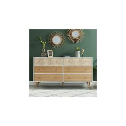 Commode 6 tiroirs 150x39,5x80 cm blanc et naturel