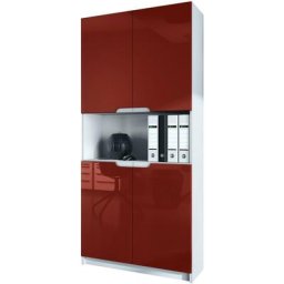 Vladon - Armoire de bureau haute Rangement Logan V2 Blanc mat - haute brillance - Façades en