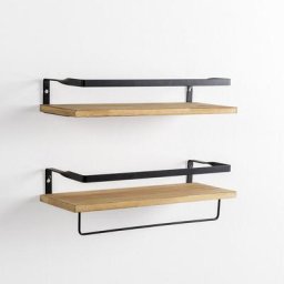 Vs Venta-stock - Set de 2 étagères murales Xavi avec porte-serviettes, bois de pin - Marron