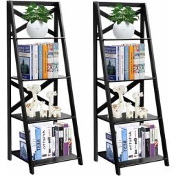 Lot de 2 Etagere Echelle en Bois avec 4 Tablettes pour Plantes, 51x46x143CM, Bibliothèque Style