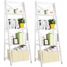 Lot de 2 Etagere Echelle en Bois avec 4 Tablettes pour Plantes, 50x46x143CM, Bibliothèque Style