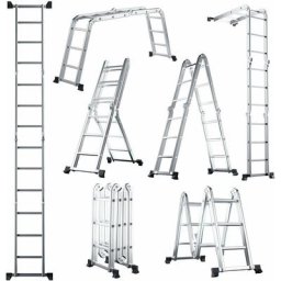 Chelle Pliable en Aluminium 7 en 1, 370,5 cm, Échelle Télescopique Marches et Repose-pieds