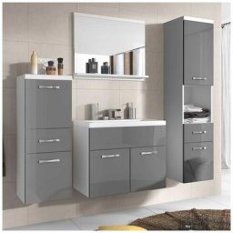 Deco In Paris - Ensemble meubles salle de bain suspendu - Blanc et gris shelby - gris blanc