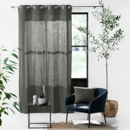 Promo Linge - Rideaux à Œillets Gaze de coton Uni 135x240cm, 100% Coton - anthracite - a L'Unité.