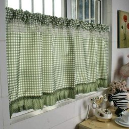 Moitié draperies transmettant la lumière,petits rideaux à carreaux vert paon,rideau bistrot de