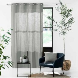 Promo Linge - Rideaux à Œillets Gaze de coton Uni 135x240cm, 100% Coton - Gris - a L'Unité.