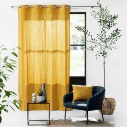 Promo Linge - Rideaux à Œillets Gaze de coton Uni 135x240cm, 100% Coton - jaune - a L'Unité.