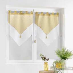 Homemaison - Paire de voilages double en pointe Miel/Blanc 60 x 160 cm - Miel/Blanc