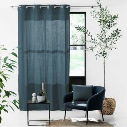 Promo Linge - Rideaux à Œillets Gaze de coton Uni 135x240cm, 100% Coton - bleu - a L'Unité.