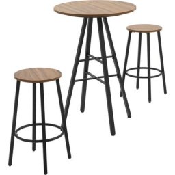 Ensemble 2 places 3 pièces design industriel - acier noir aspect bois - Marron