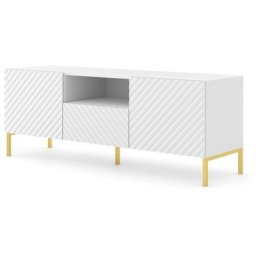 Meuble tv surf 150 cm 2D1S fraisé blanc mat pieds or
