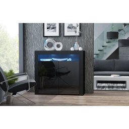 Buffet bahut brillant noir Spider illuminé led 107 cm Caisson Noir mat