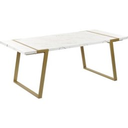 Table à Manger Effet Marbre et Doré 90 x 200 cm en mdf Glamour Moderne Martynika - Blanc