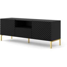 Meuble tv surf 150 cm 2D1S fraisé noir mat pieds or