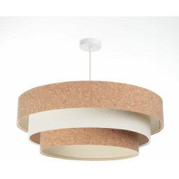 Lampe suspendue ronde ø 60 cm liège naturel crème E27 salle à manger salon - Blanc, Naturel, Crème