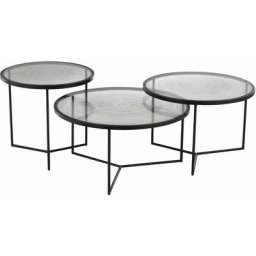 Set de 3 tables gigogne cercles métal/verre noir - Noir