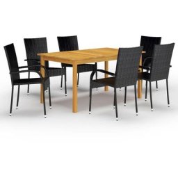 Ensemble table et chaise de jardin,Ensemble de salle à manger de jardin 7 pcs Noir