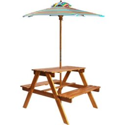 Table à pique-nique et parasol enfants 79x90x60cm Acacia solide