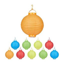 Coloré Lampion chinois led abat-jour papier lanterne boule 20 cm rond décoration set de 10 à piles