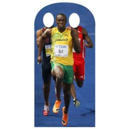 Figurine en carton et Passe Tete taille reelle Usain Bolt 179cm