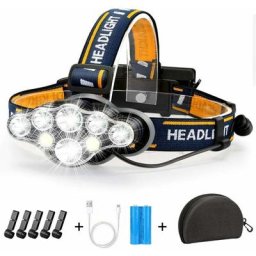 Lampe Frontale led Rechargeable, Ultra Puissante Lampe à 8 Del de 18000 Lumens, Torche Frontale