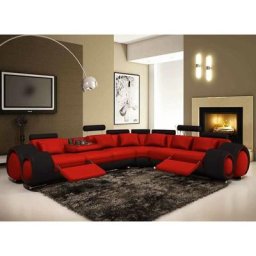 Canapé d'angle cuir rouge et noir + positions relax OSLO - Angle Droit - rouge noir